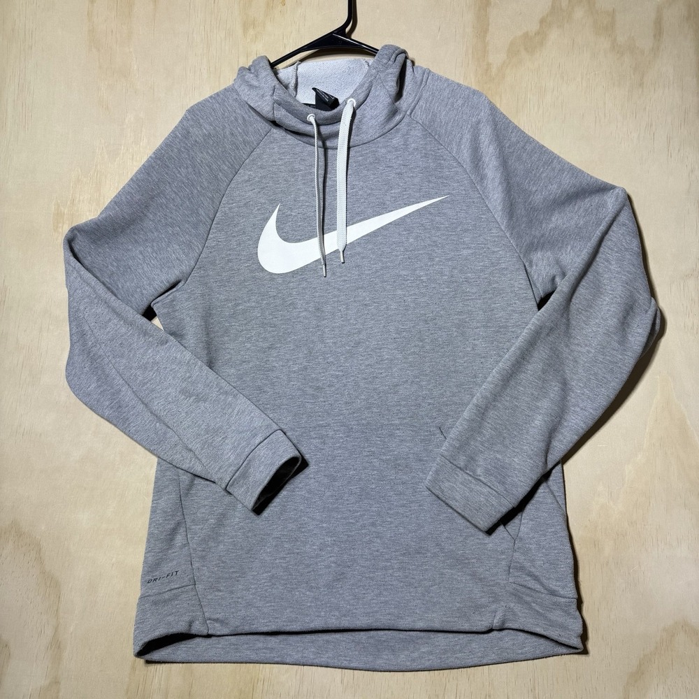 Nike Dri-FIT Men’s Large Gray Swoosh Pullover Hoodie Cowl Neck Sweatshirt